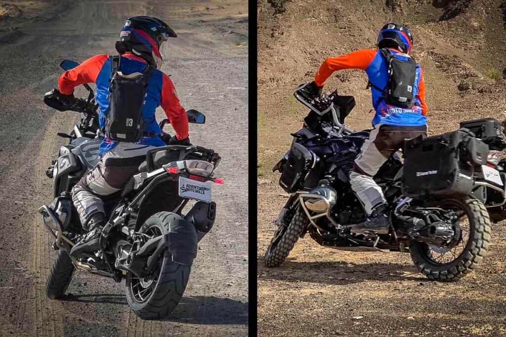 BMW 1200GS ridden both seated and standing