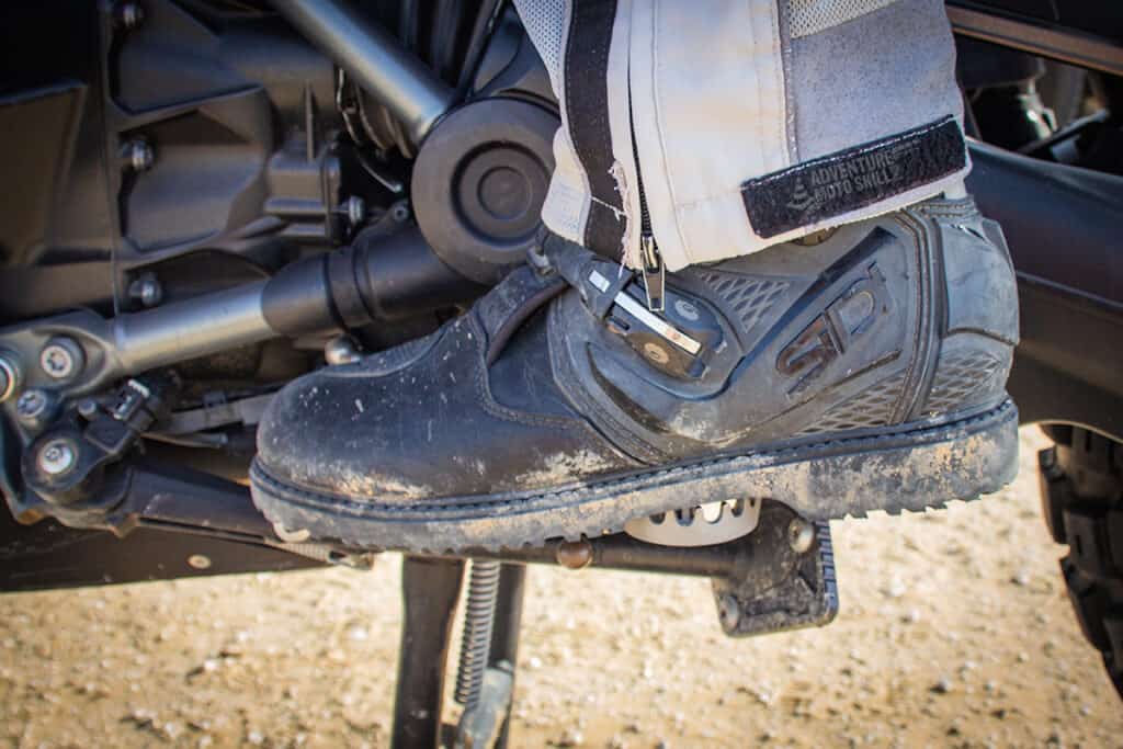 Motorcycle boot showing downshifting