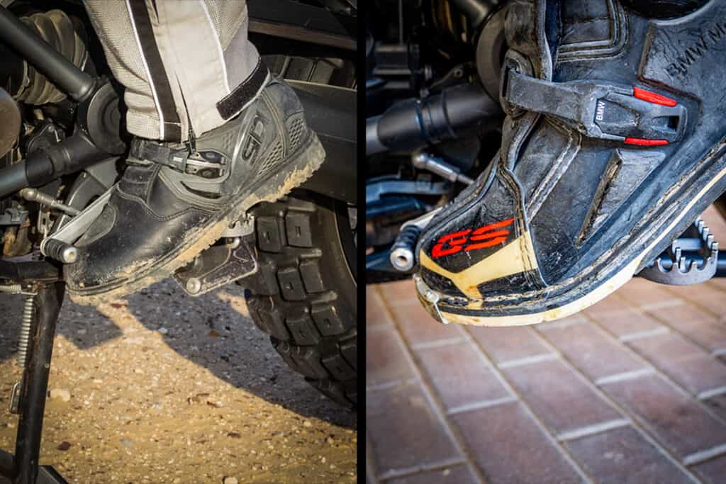 Close up of motorcycle boots upshifting 