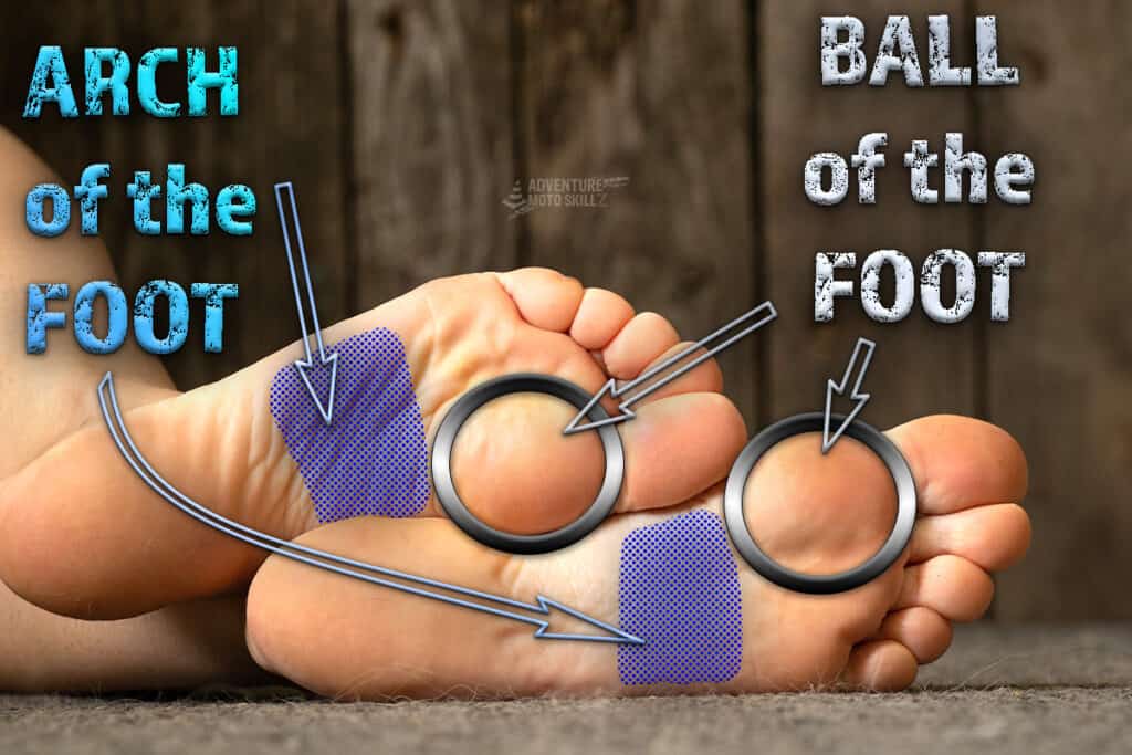 Plantar view of feet highlighting the location of ball and arch of the foot