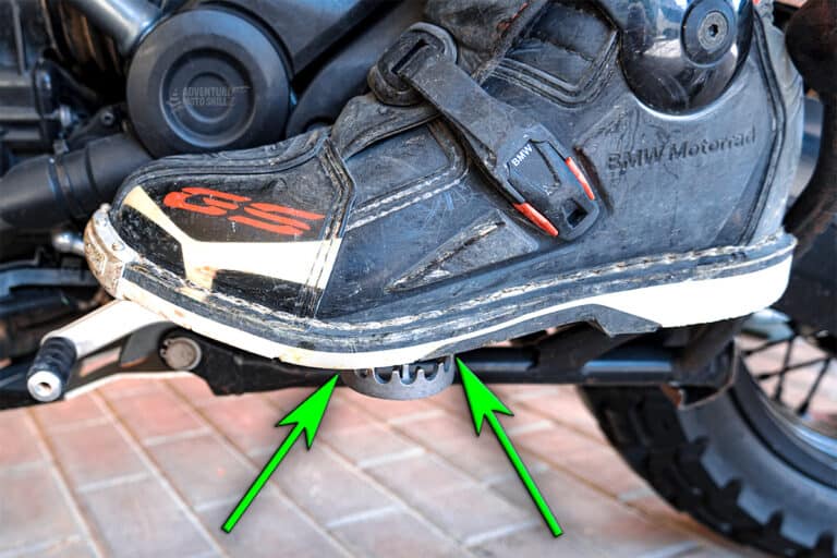 BMW GS Motorcycle boot on motorcycle peg