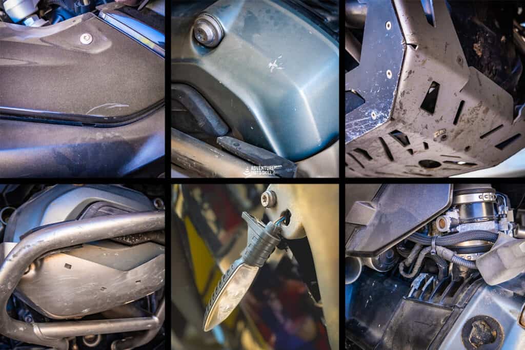 a selection of damage to BMW 1200GS motorcycle