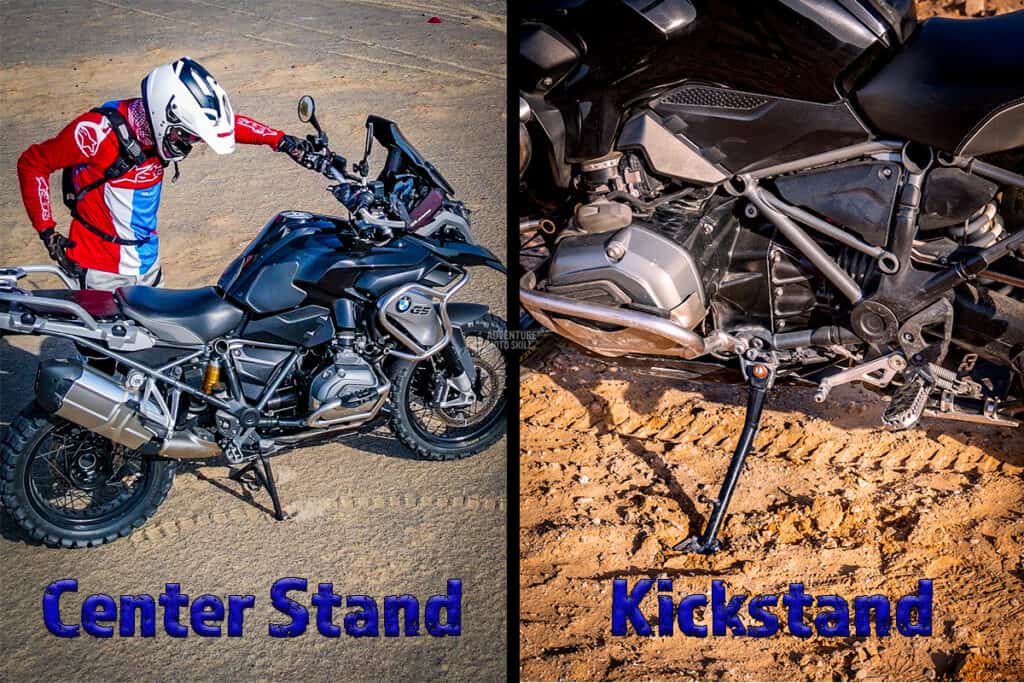 BMW R1200GS on center stand and on kickstand